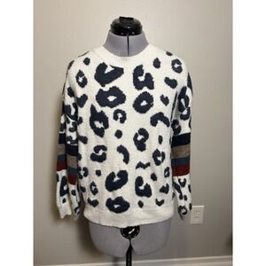Mod On Trend Sweater Fuzzy Knit Leopard Print Cozy comfy Animal Print Casual S/M